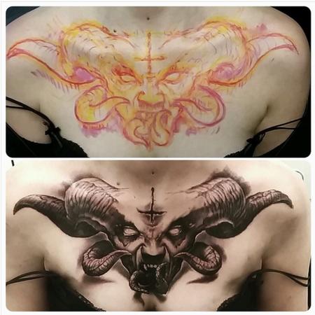 Tattoos - horned demon chest tattoo - 128760